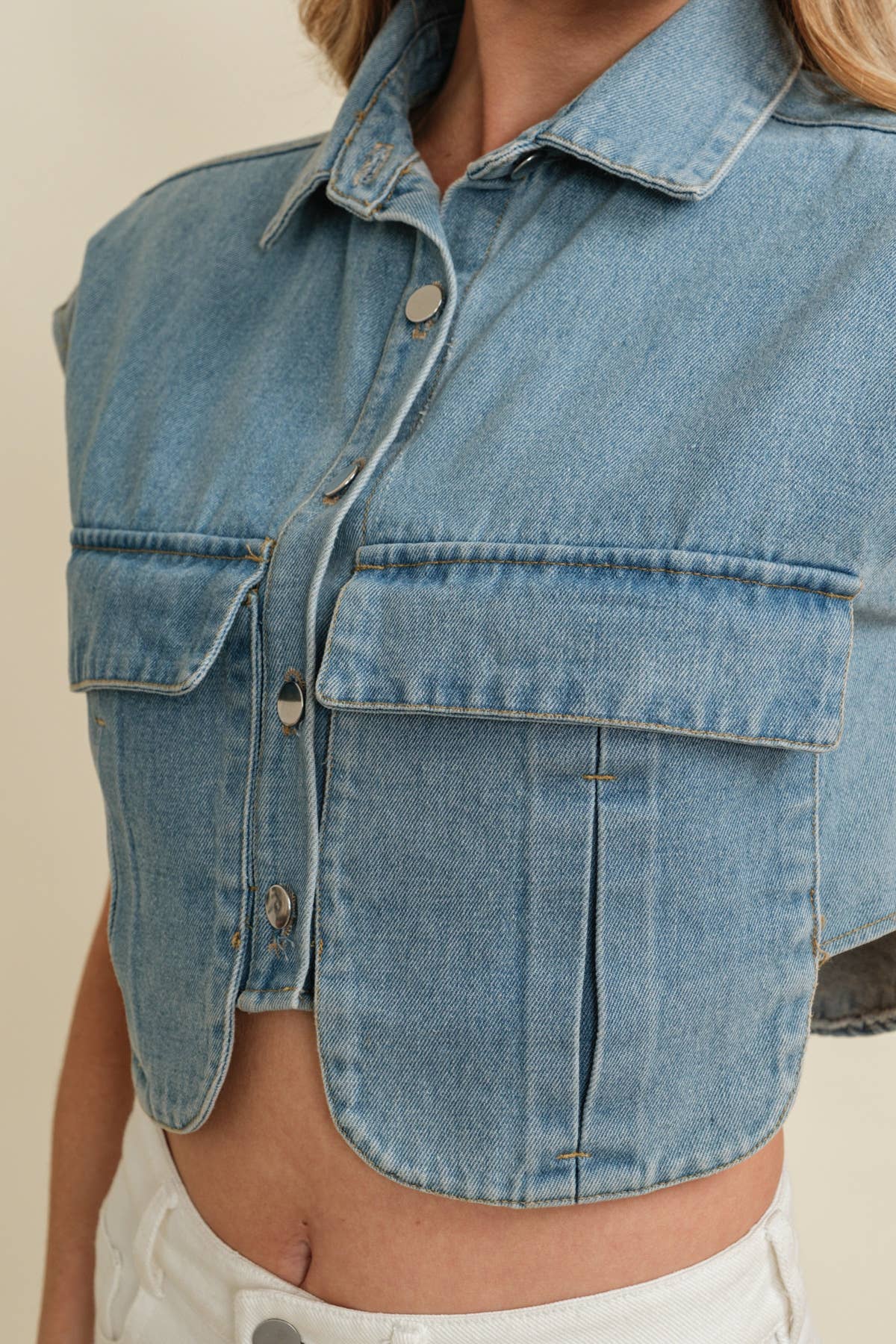 THE DENIM CAP SLEEVE TOP- ready to ship