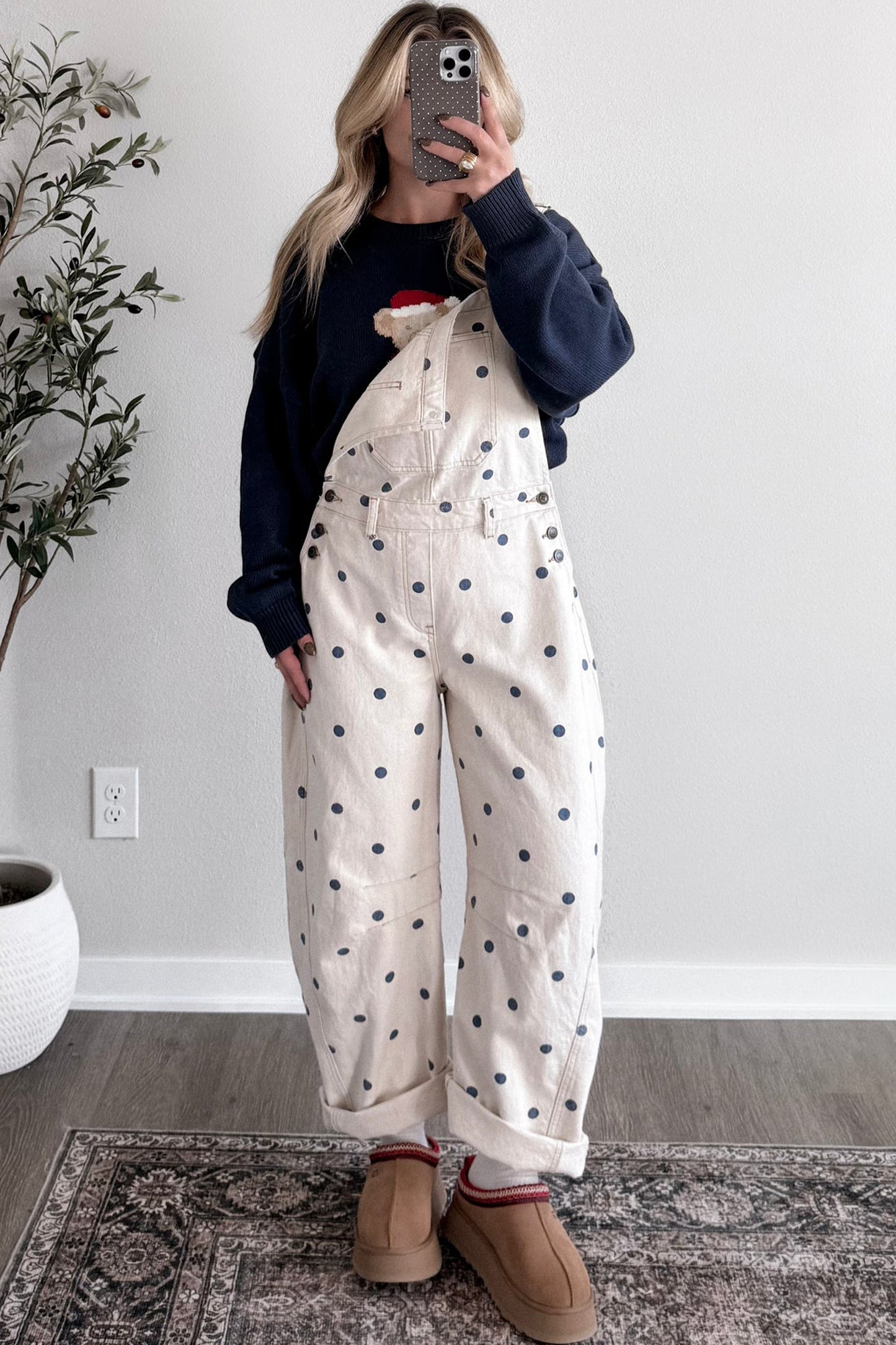 Jet Stream Polka Dot Denim Barrel Overalls