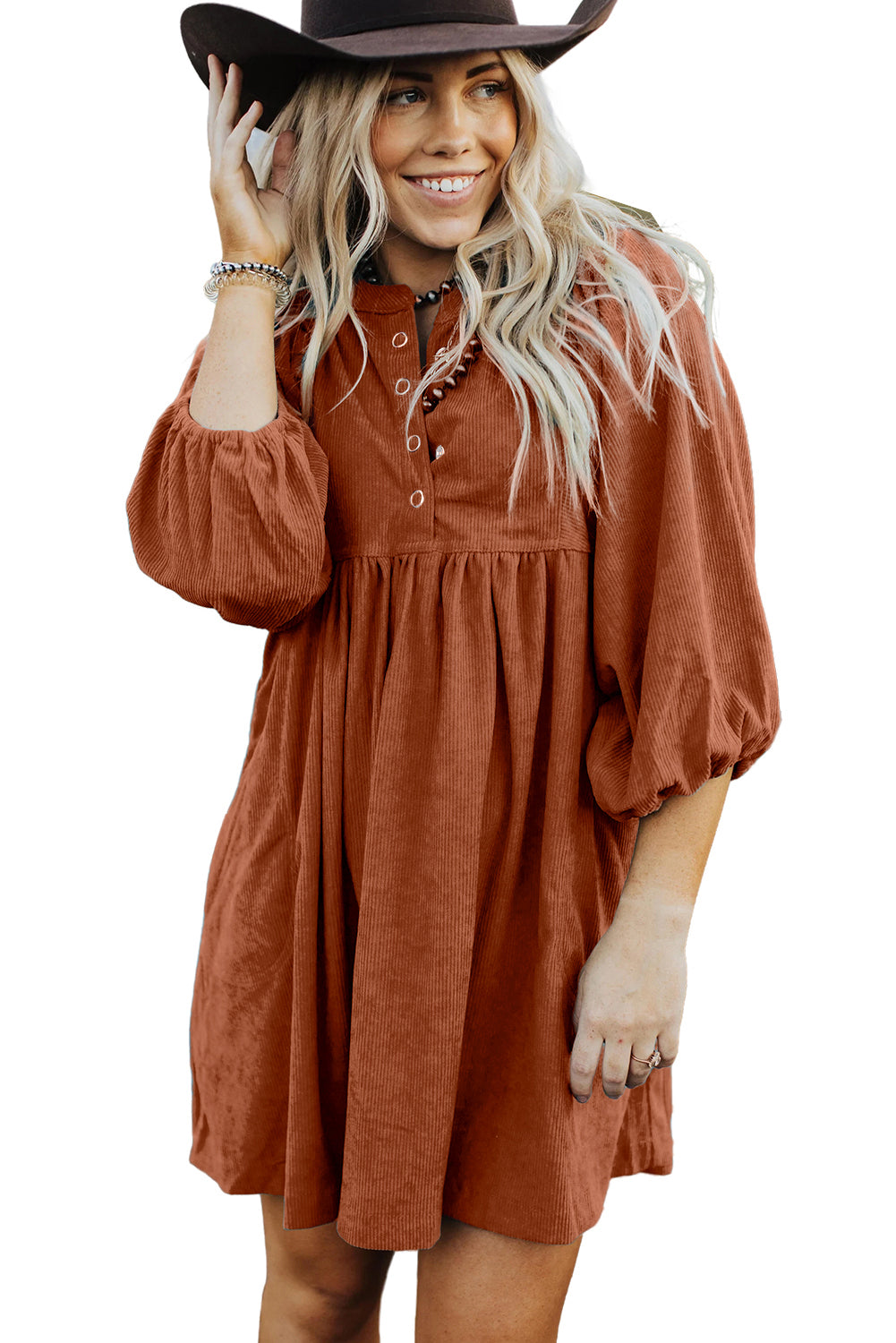 Sky Breeze Empire Waist Corduroy Dress.