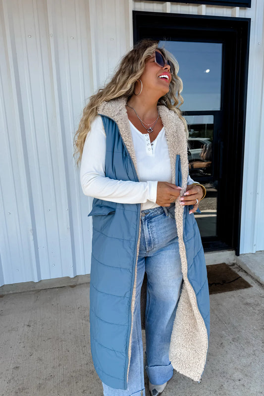 PREORDER- REVERSIBLE SHERPA PUFFER VEST for Dec-8