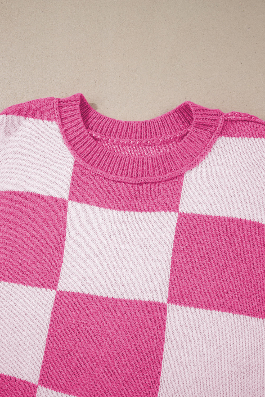 Rosy Checkered Bishop Sleeve Sweater