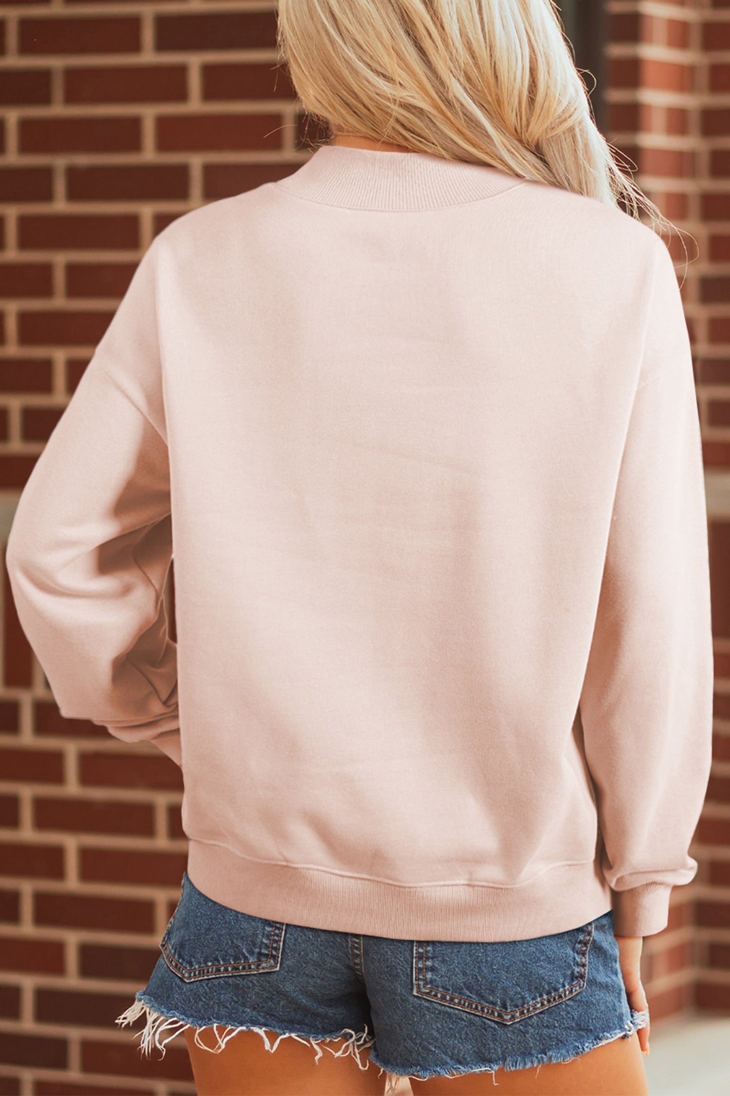 Apricot Pink Game Day Polka Dot Slogan Graphic Mock Neck Baggy Sweatshirt