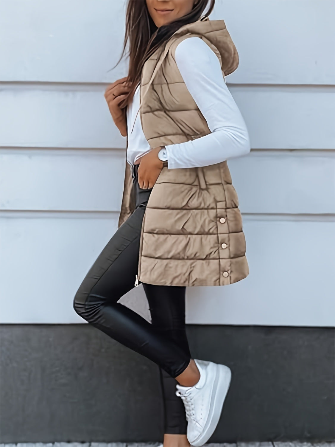 Plus Size Zip Up Hooded Vest Coat