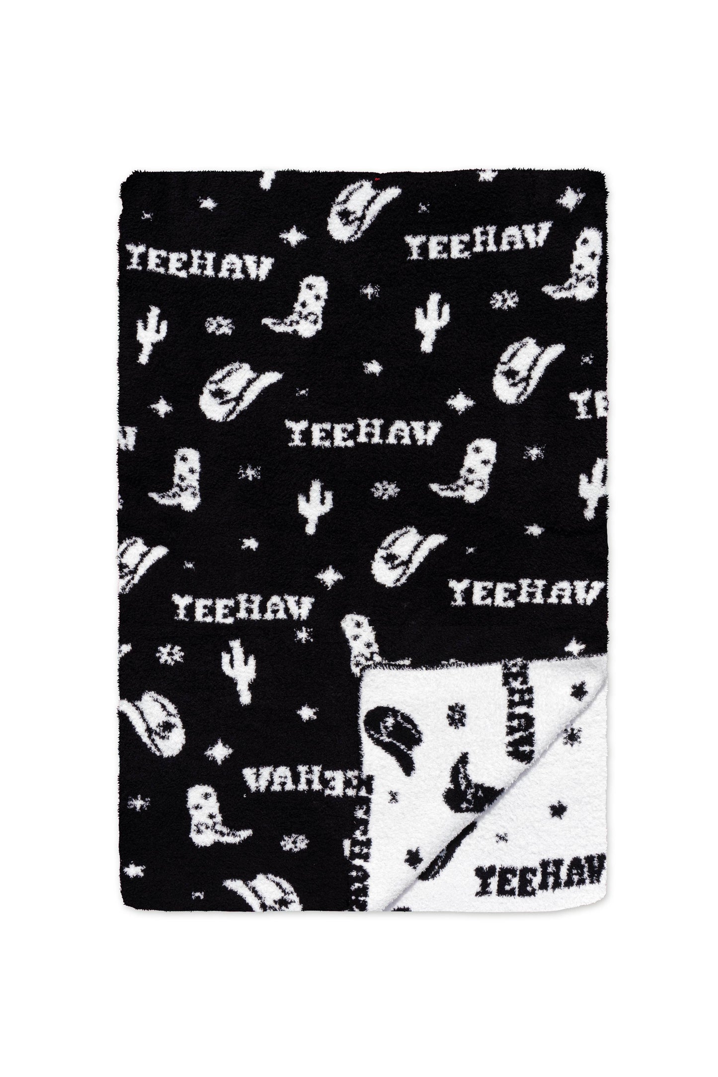 Throw Blanket - Western Motif - "Yee Haw" - Black & White