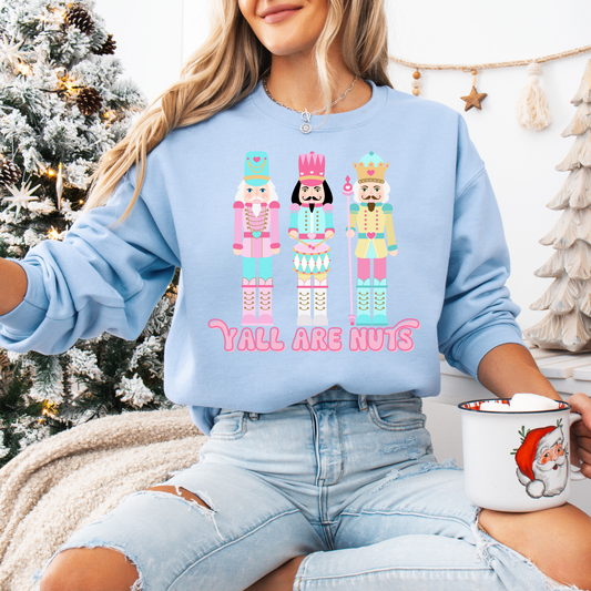 Pastel Nutcracker Y'all Are Nuts Crewneck, Christmas sweater