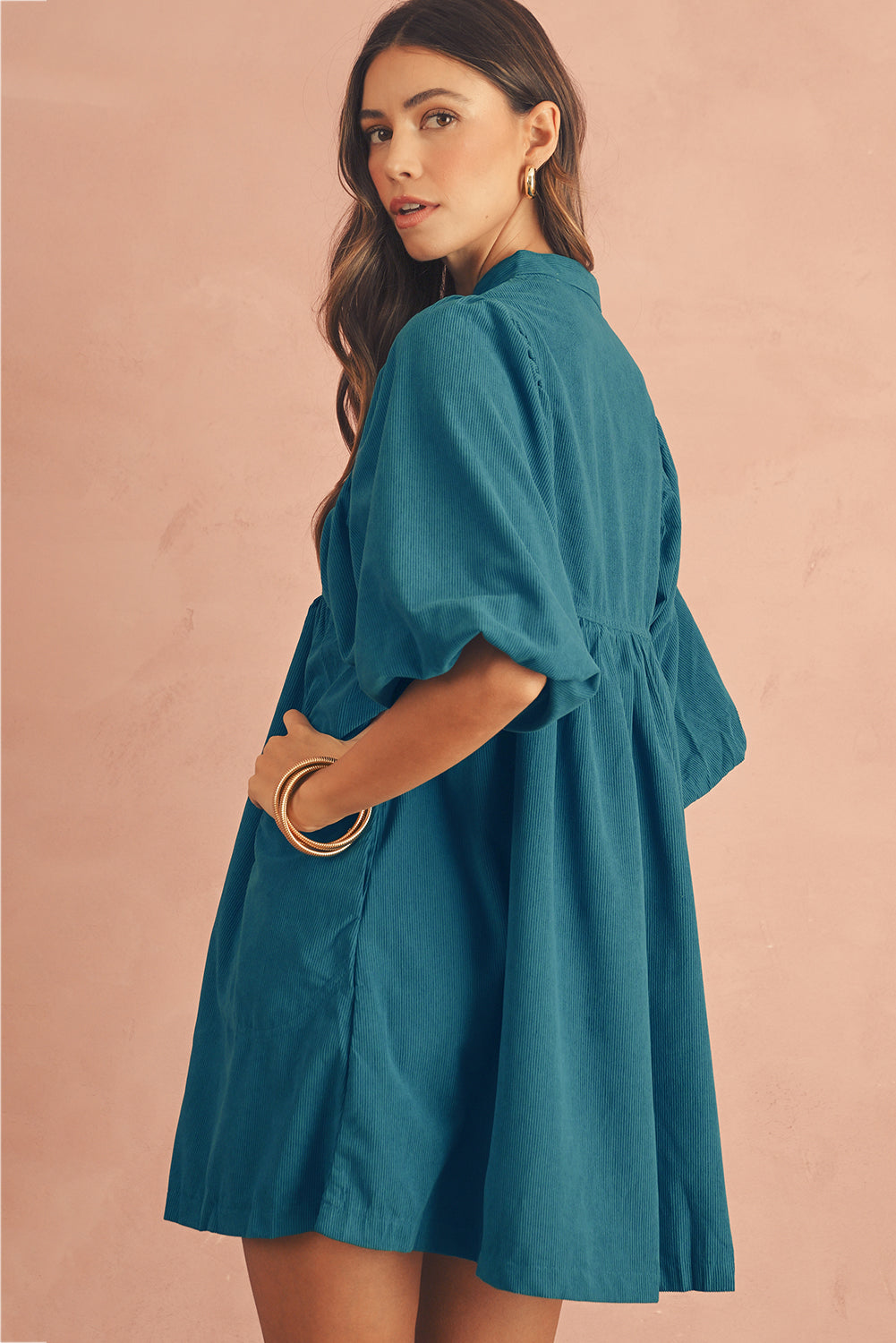 Sky Breeze Empire Waist Corduroy Dress.