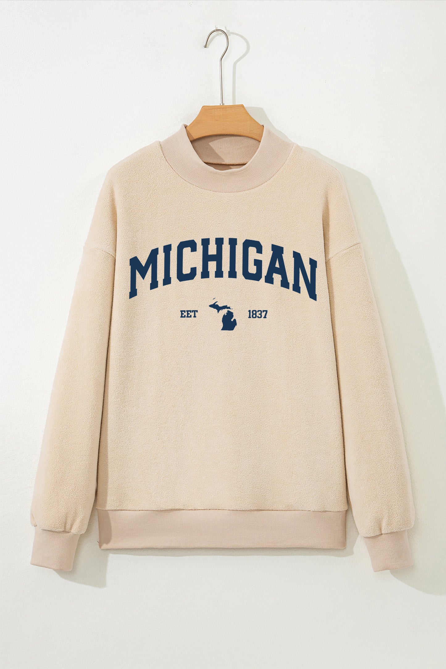 Apricot MICHIGAN FOOTBALL Double Side Printed Reversible Mock Neck Sweatshirt