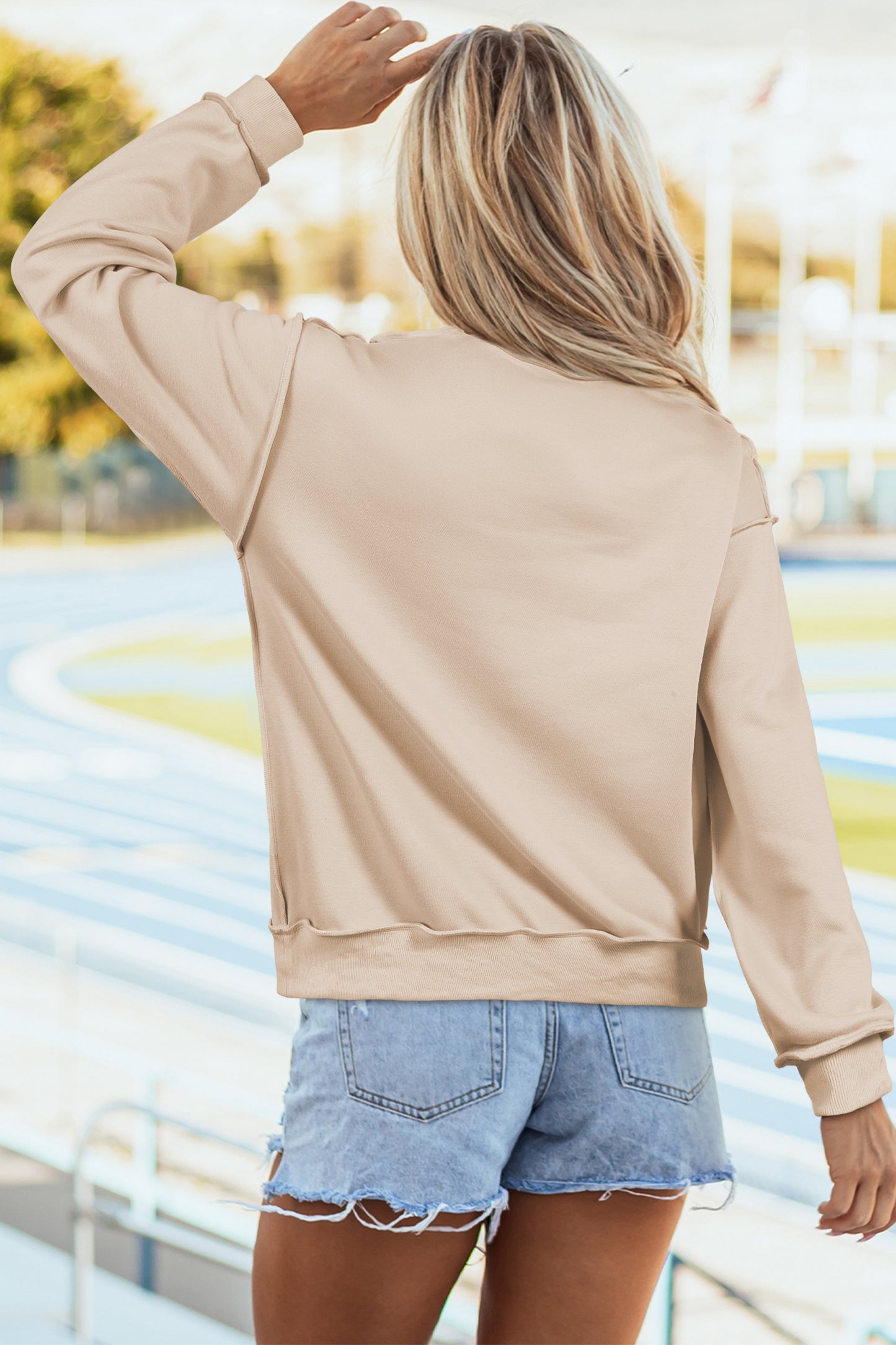 Apricot MICHIGAN FOOTBALL Double Side Printed Reversible Mock Neck Sweatshirt