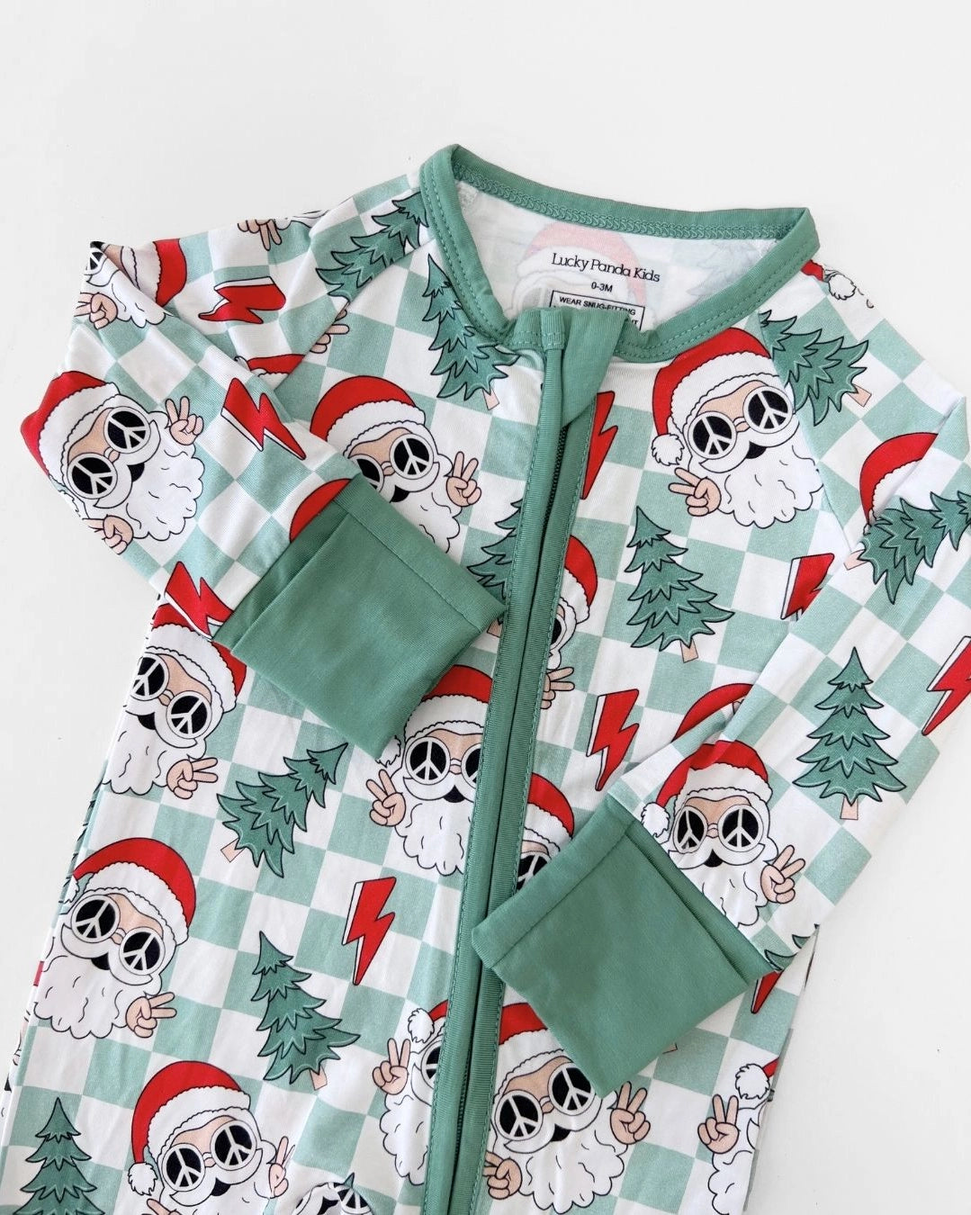 Christmas Baby Bamboo Clothing Zip Romper | Checkered Santa