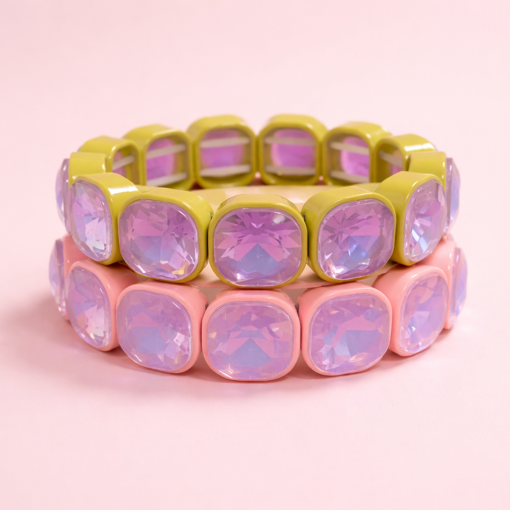 Enamel Stretch Bracelet - Large Gems - Griffin - Asst Colors