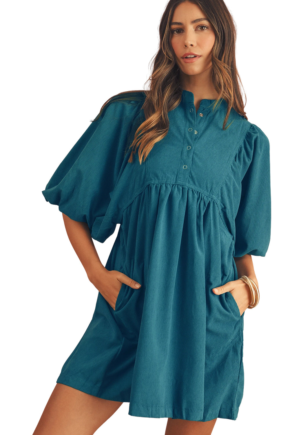 Sky Breeze Empire Waist Corduroy Dress.