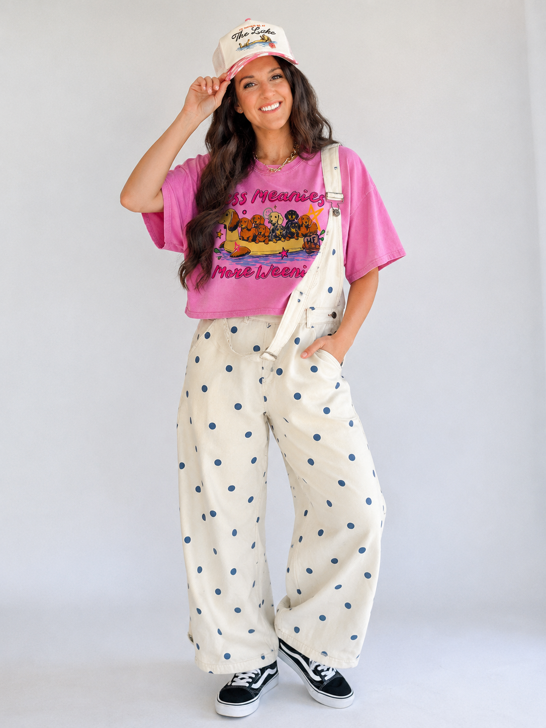 Jet Stream Polka Dot Denim Barrel Overalls