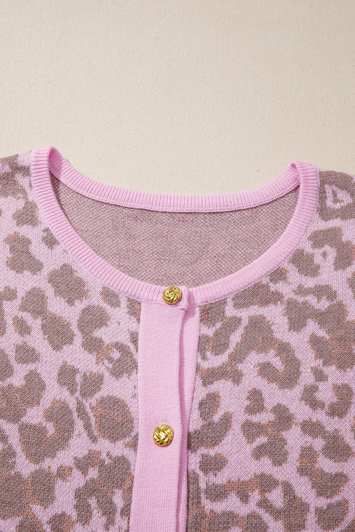 Pink Leopard Button Down Short Sleeve Sweater Cardigan