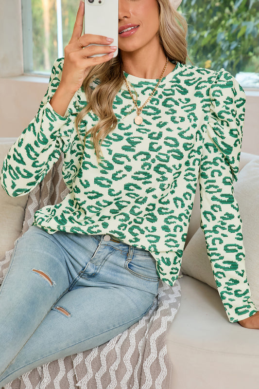 Midnight Jungle Leopard Puff Sleeve Top