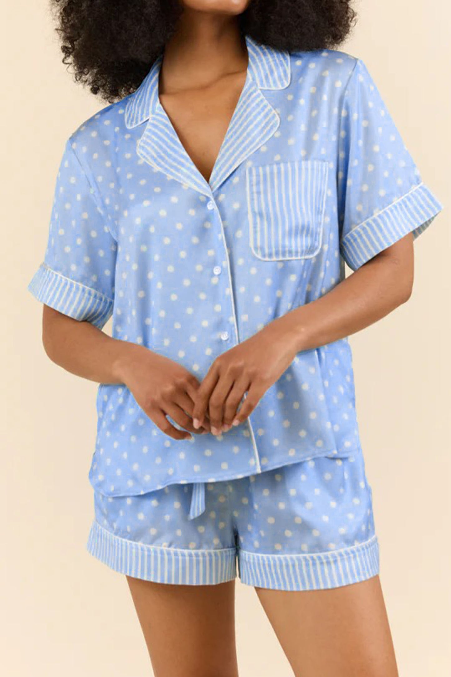 Sky Blue Dotted Print Soft Short Pajama Set pre order