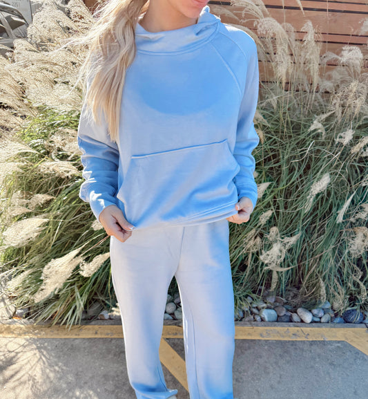 BIRDIE Light Blue Scuba Hooded Pullover- ready to ship