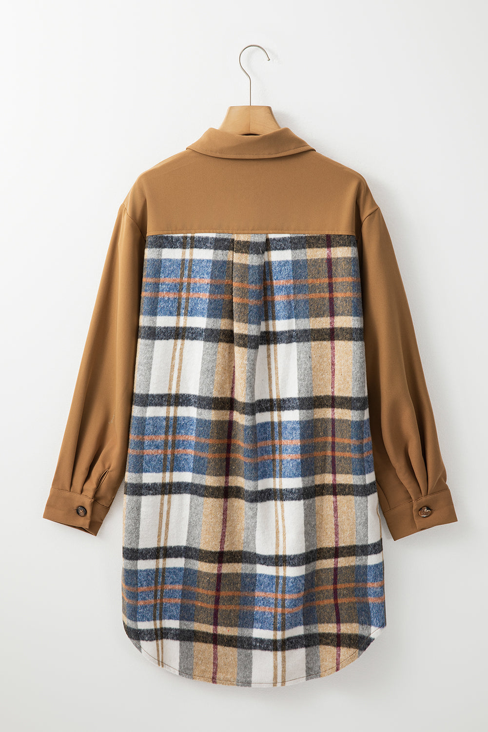 Khaki Plaid Patchwork Long Sleeve Jacket