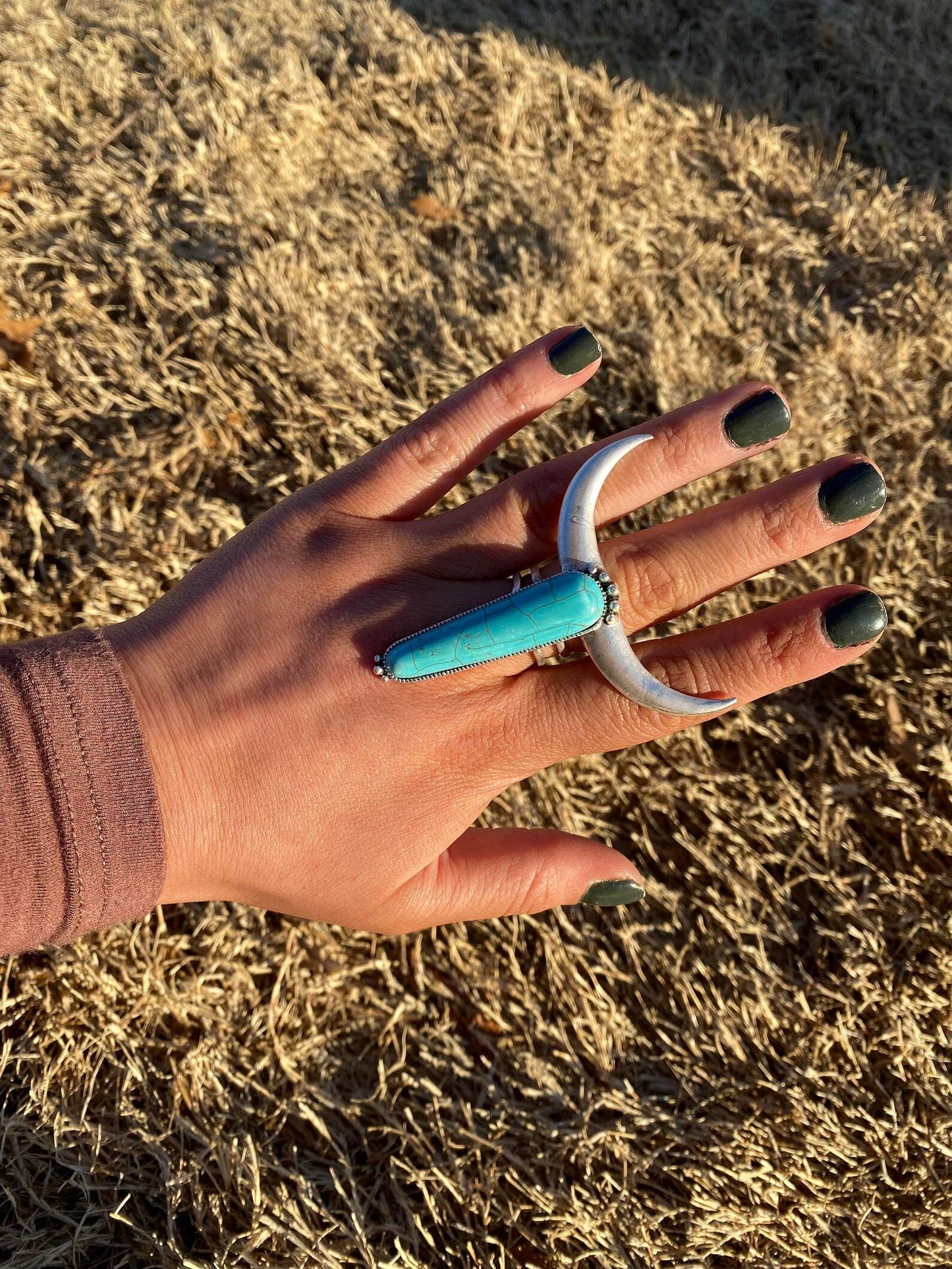 Turquoise Longhorn Stone Western Ring