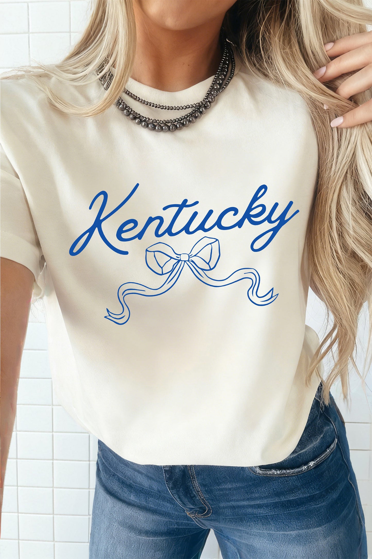 White Kentucky Bow Printed Casual T Shirt