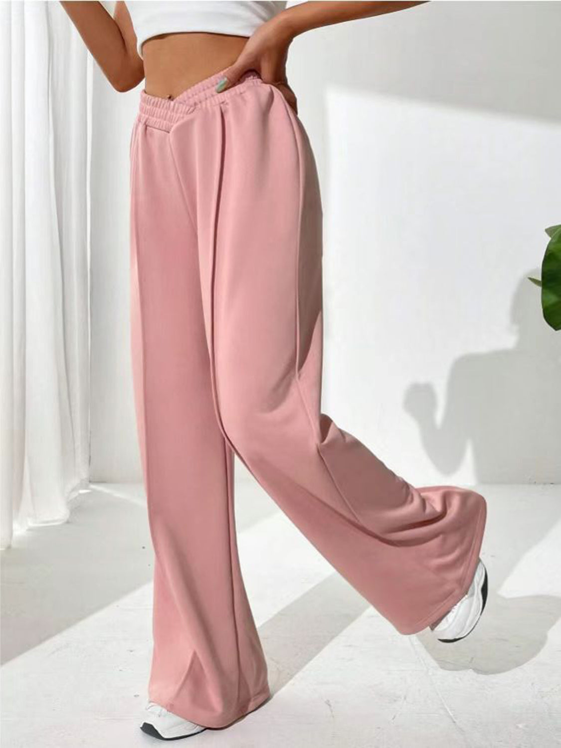 Elastic Waist Wide Leg Pants