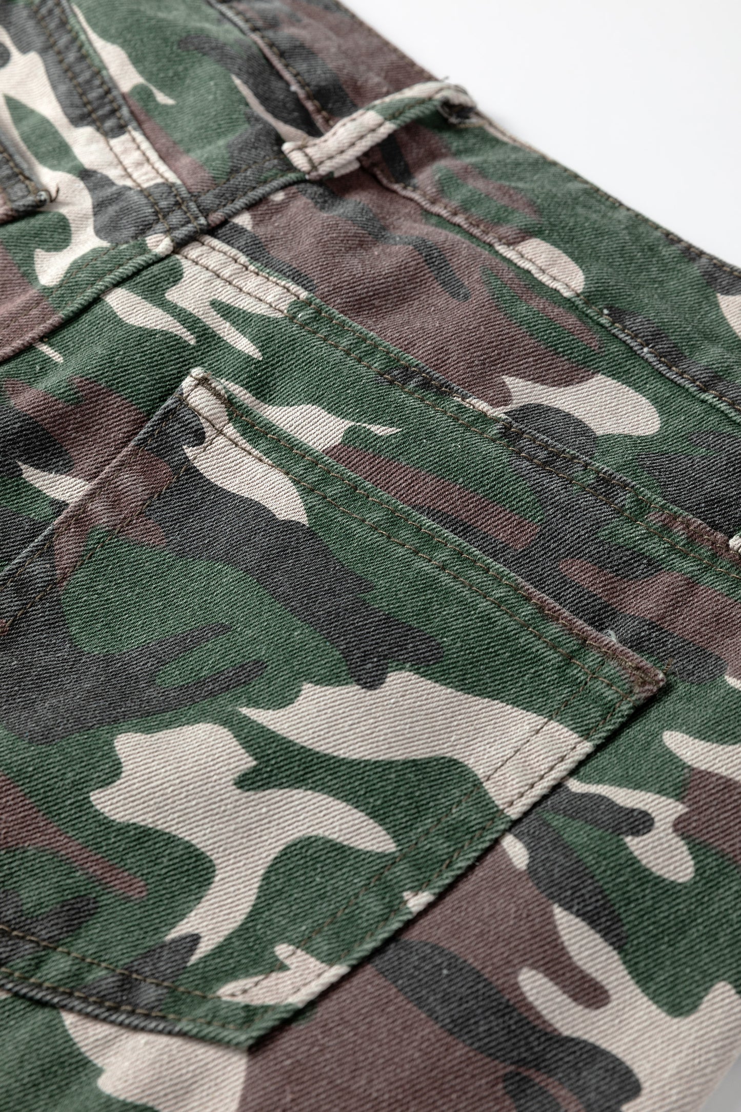 Green Camo Denim Cargo Wide Leg Pants