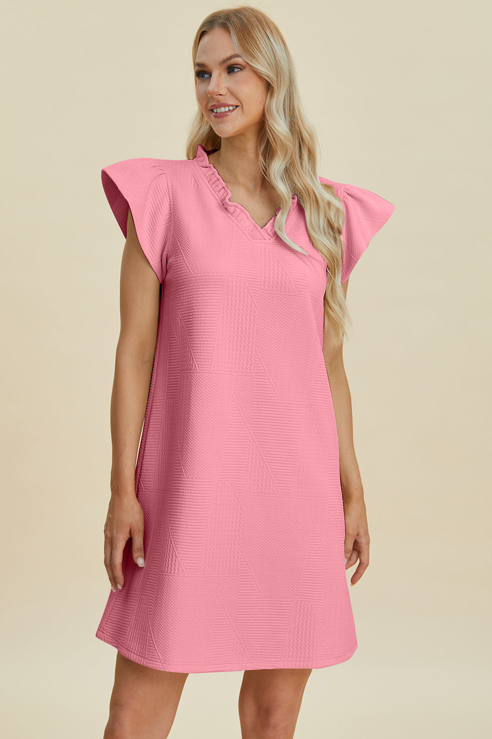 Double Take Full Size Ruffled Sleeve Dress