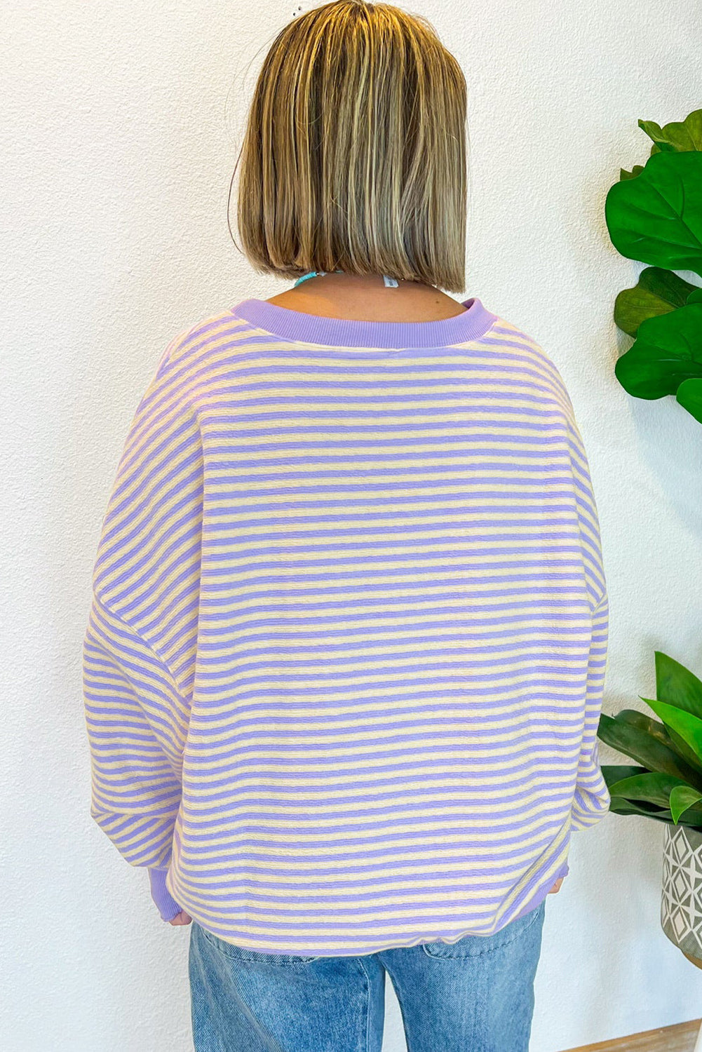 Pink Stripe Drop Shoulder Long Sleeve Top