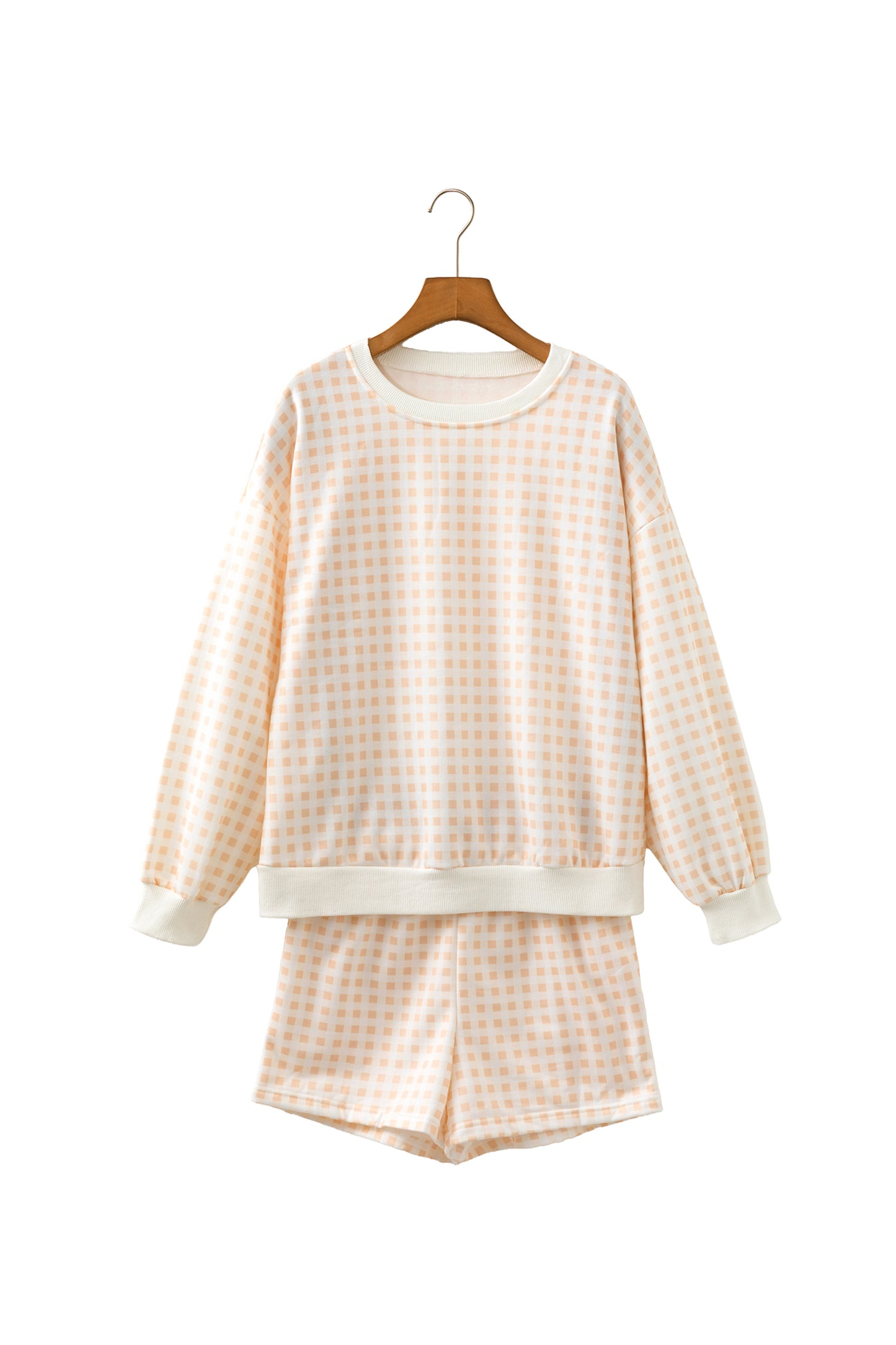 Pink Plaid Baggy Pullover Drawstring Casual Shorts 2pcs Outfit