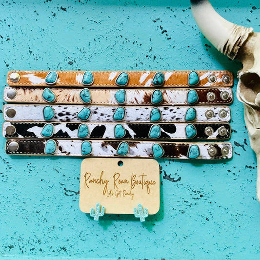 Cowhide Leather Stone Bracelet