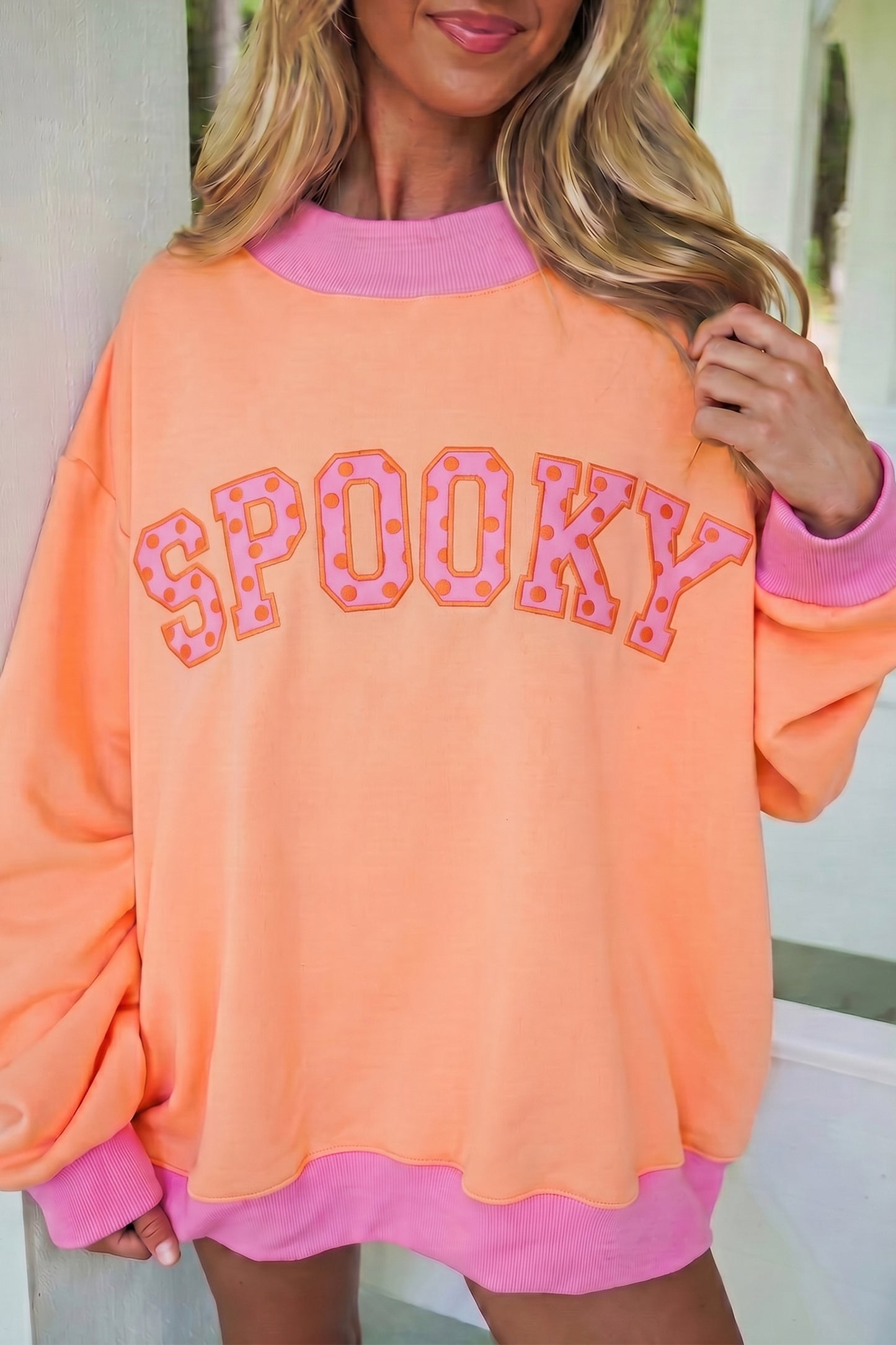 Coffee Polka Dot Letter Graphic Colorblock Mock Neck Tunic Sweatshirt