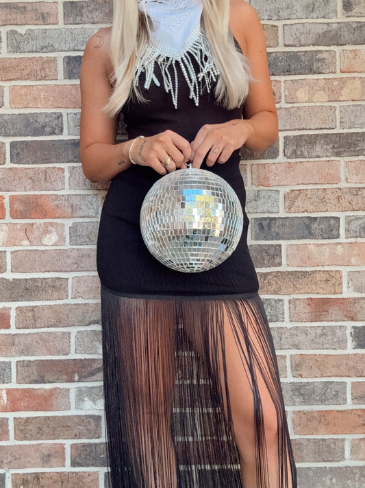 Knit Skirt with Long Fringe- ready to ship