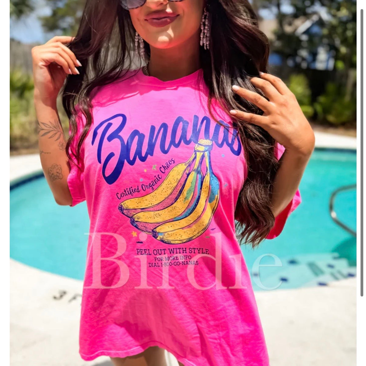 Bananas Graphic Tee on Neon Pink