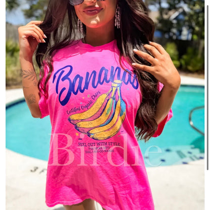 Bananas Graphic Tee on Neon Pink