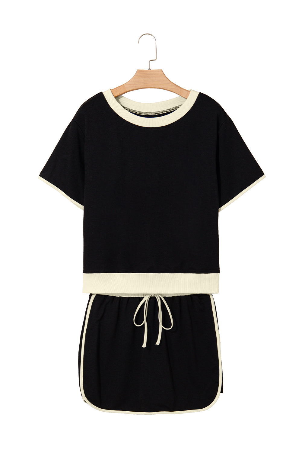 Black Colorblock Edge Drop Shoulder T Shirt and Skort 2Pcs Set