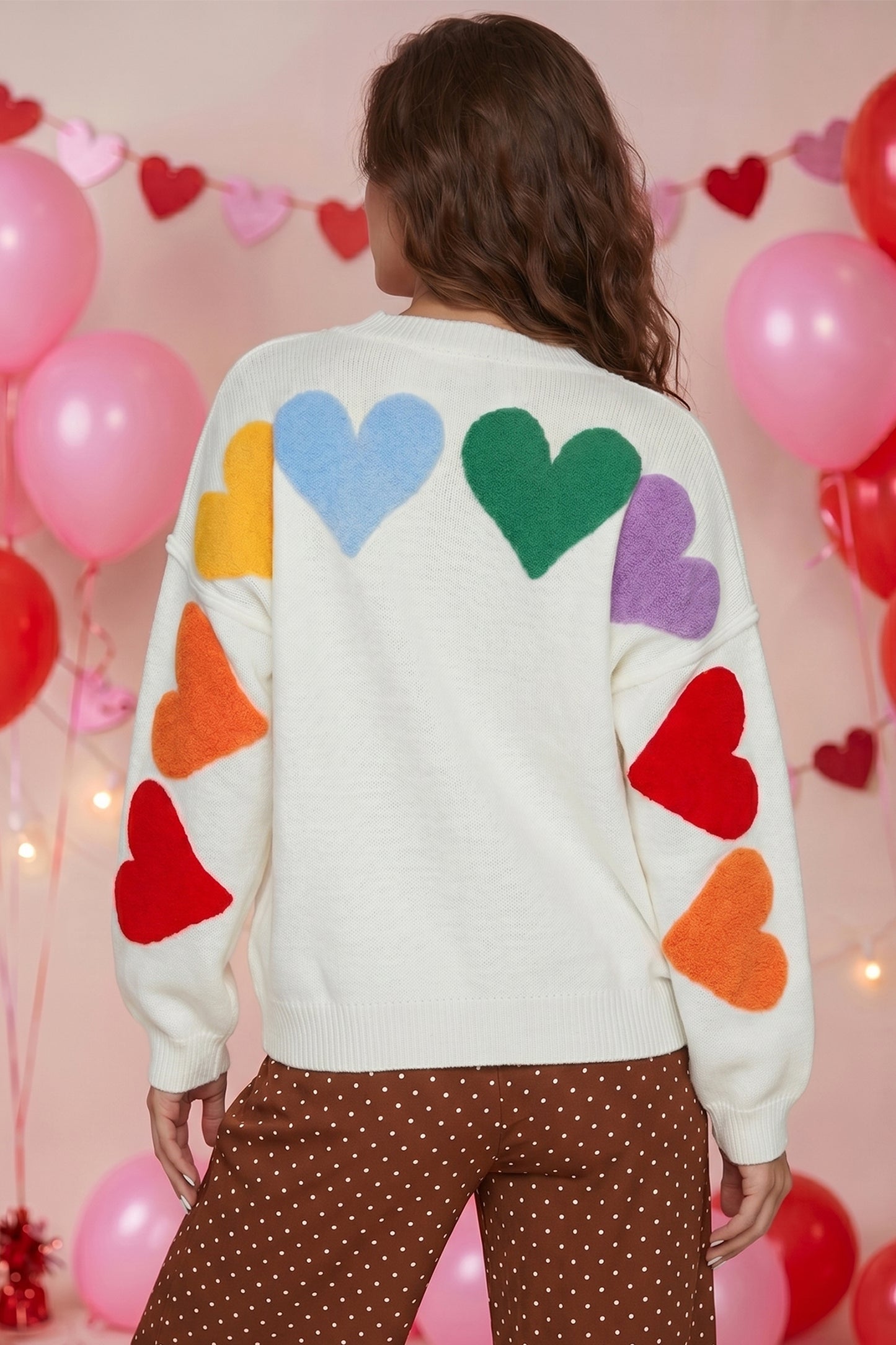 White V Neck Drop Shoulder Button Up Slogan Knit Cardigan