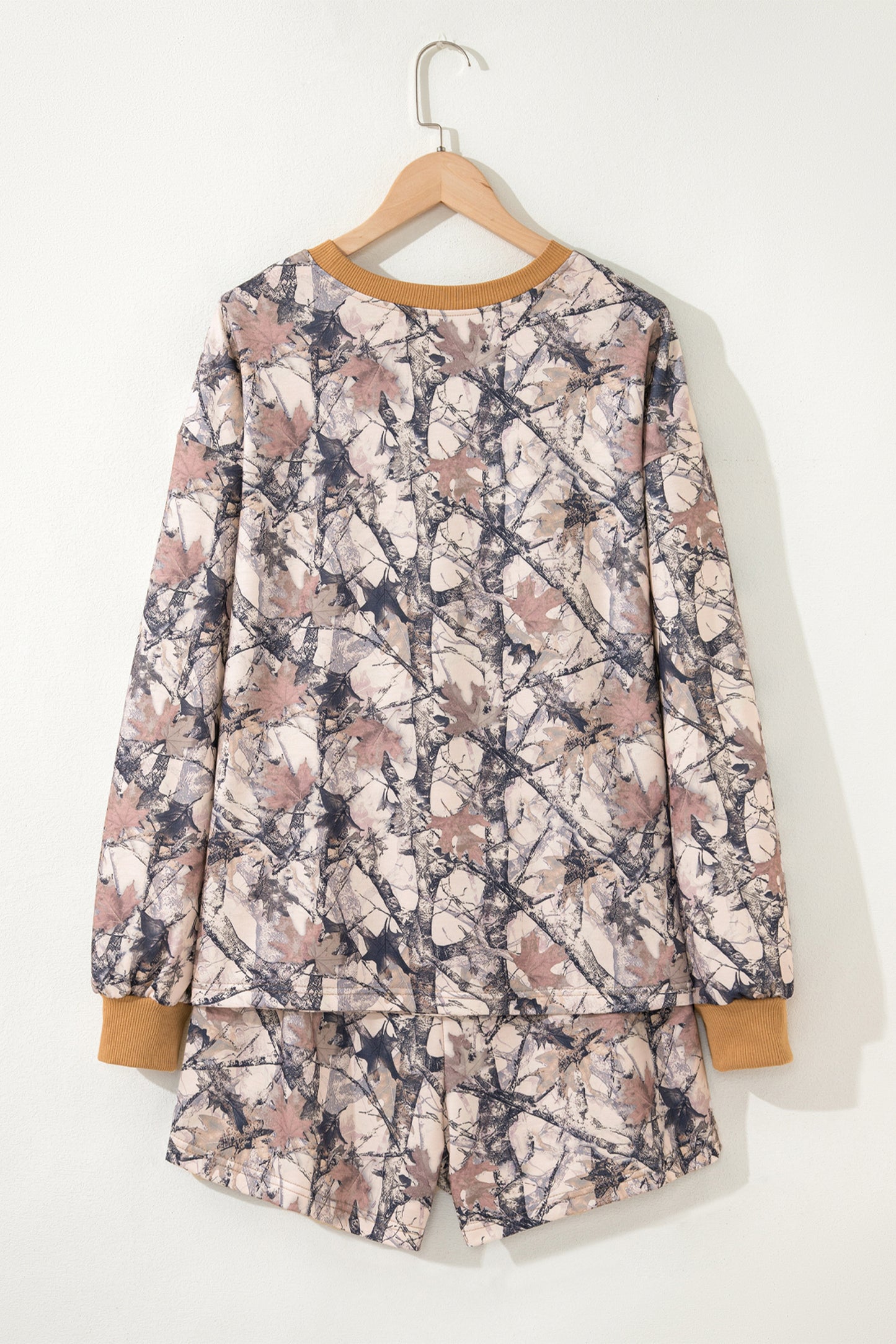 Khaki Camo  Long Sleeve Pullover Shorts Set