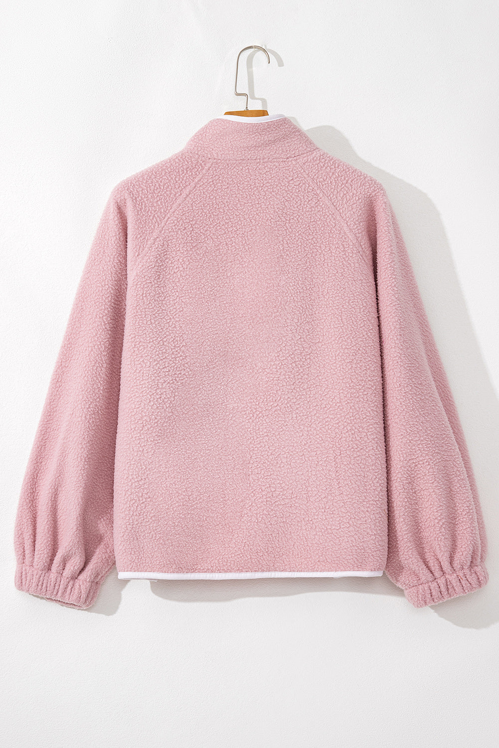 Fushia High Collar Long Sleeve Pocket Pullover Sweatshirt