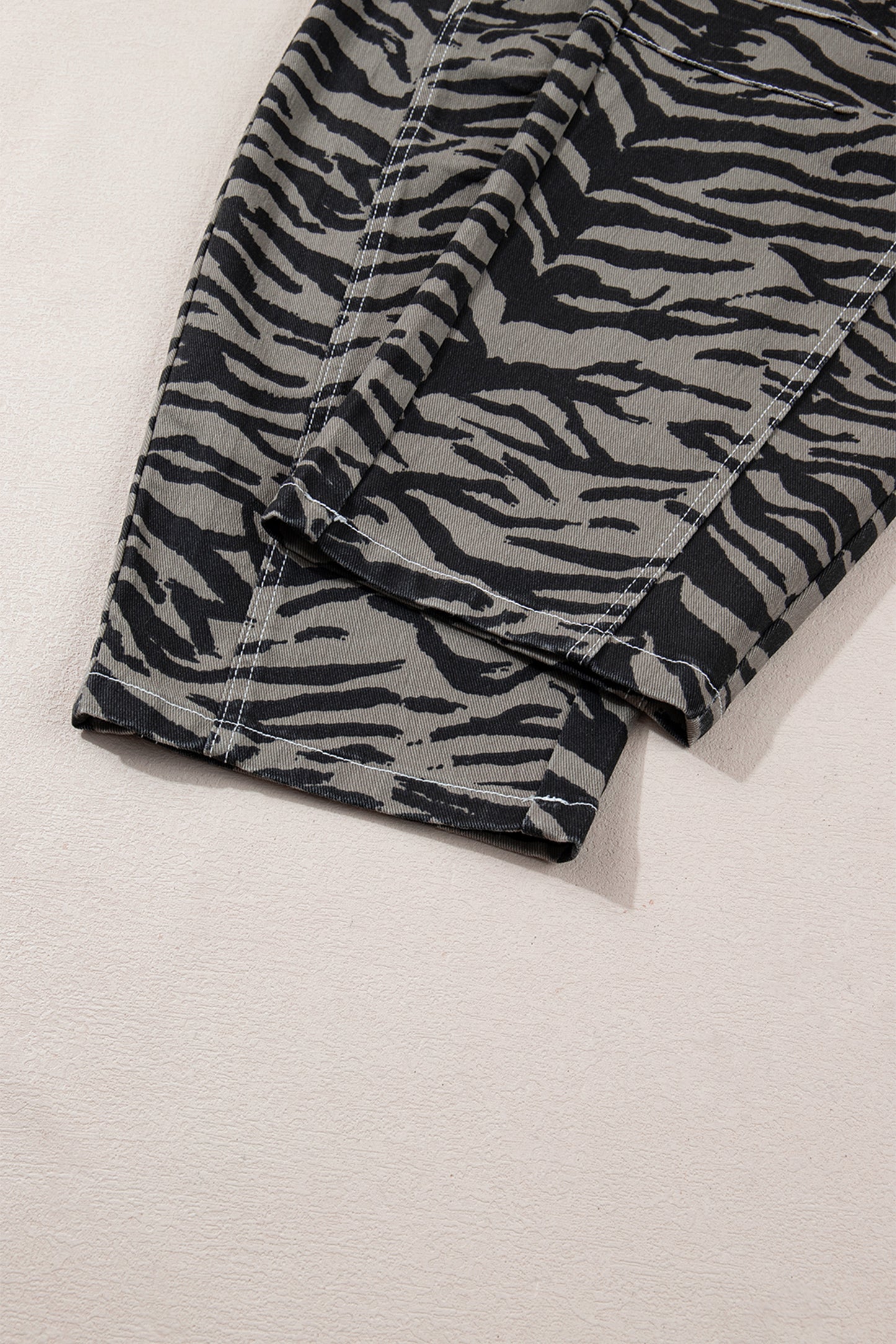 Gray Zebra Stripe Printed Wide Leg Jeans