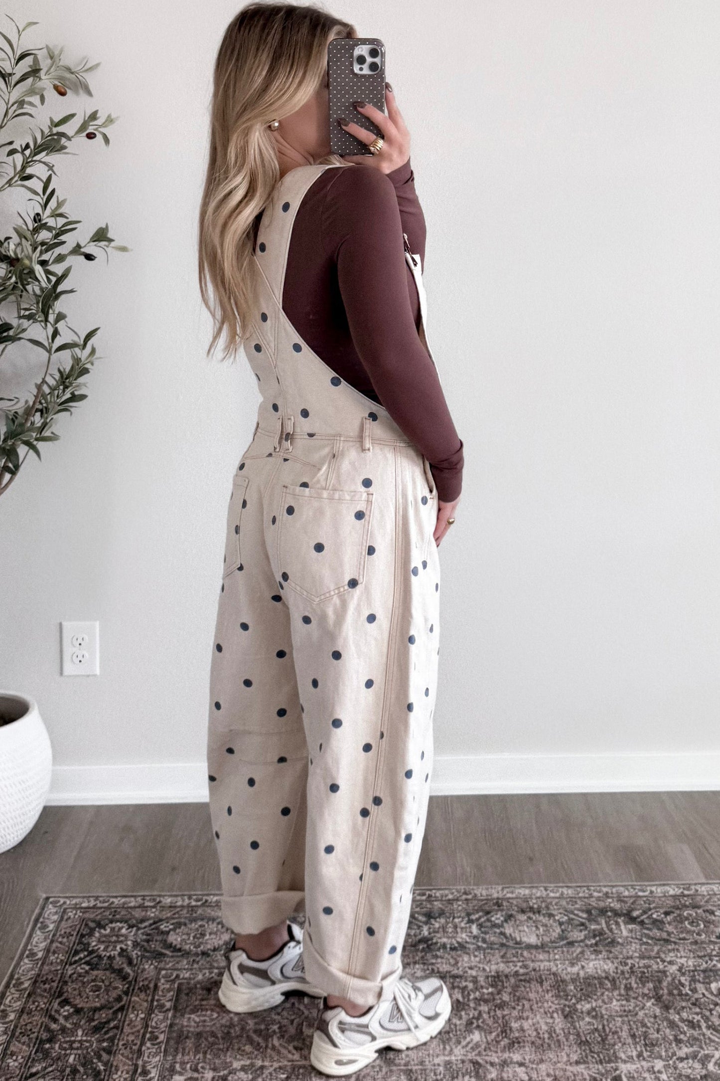 Jet Stream Polka Dot Denim Barrel Overalls