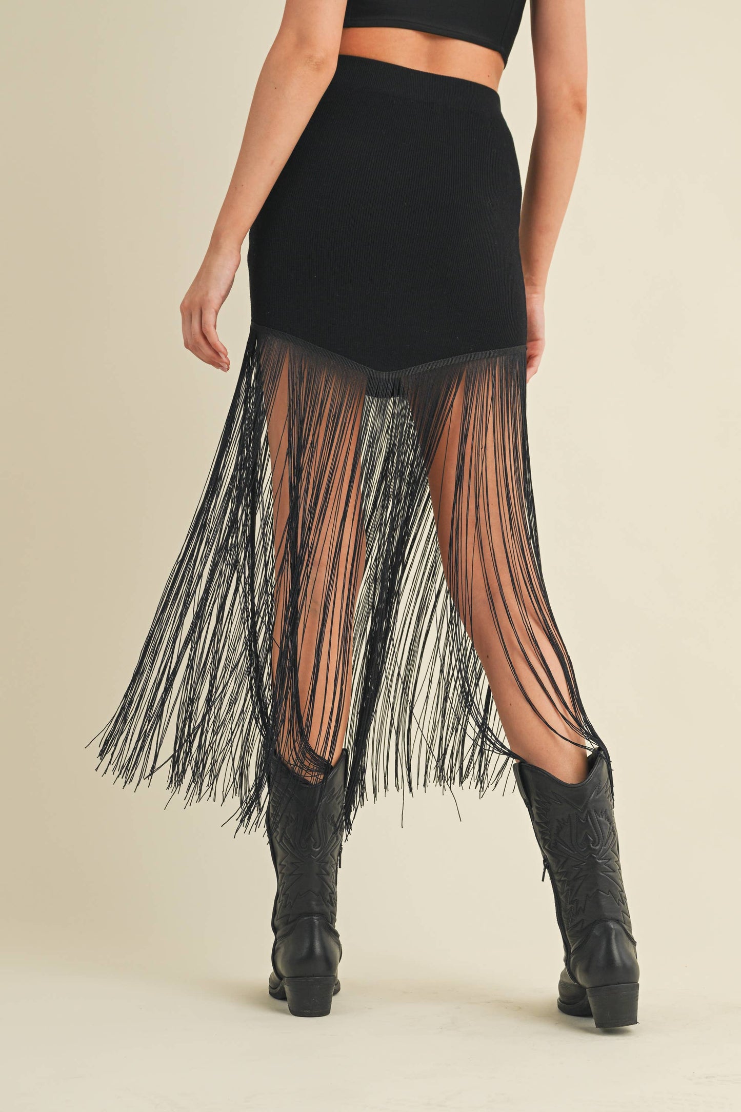 Knit Skirt with Long Fringe- ready to ship