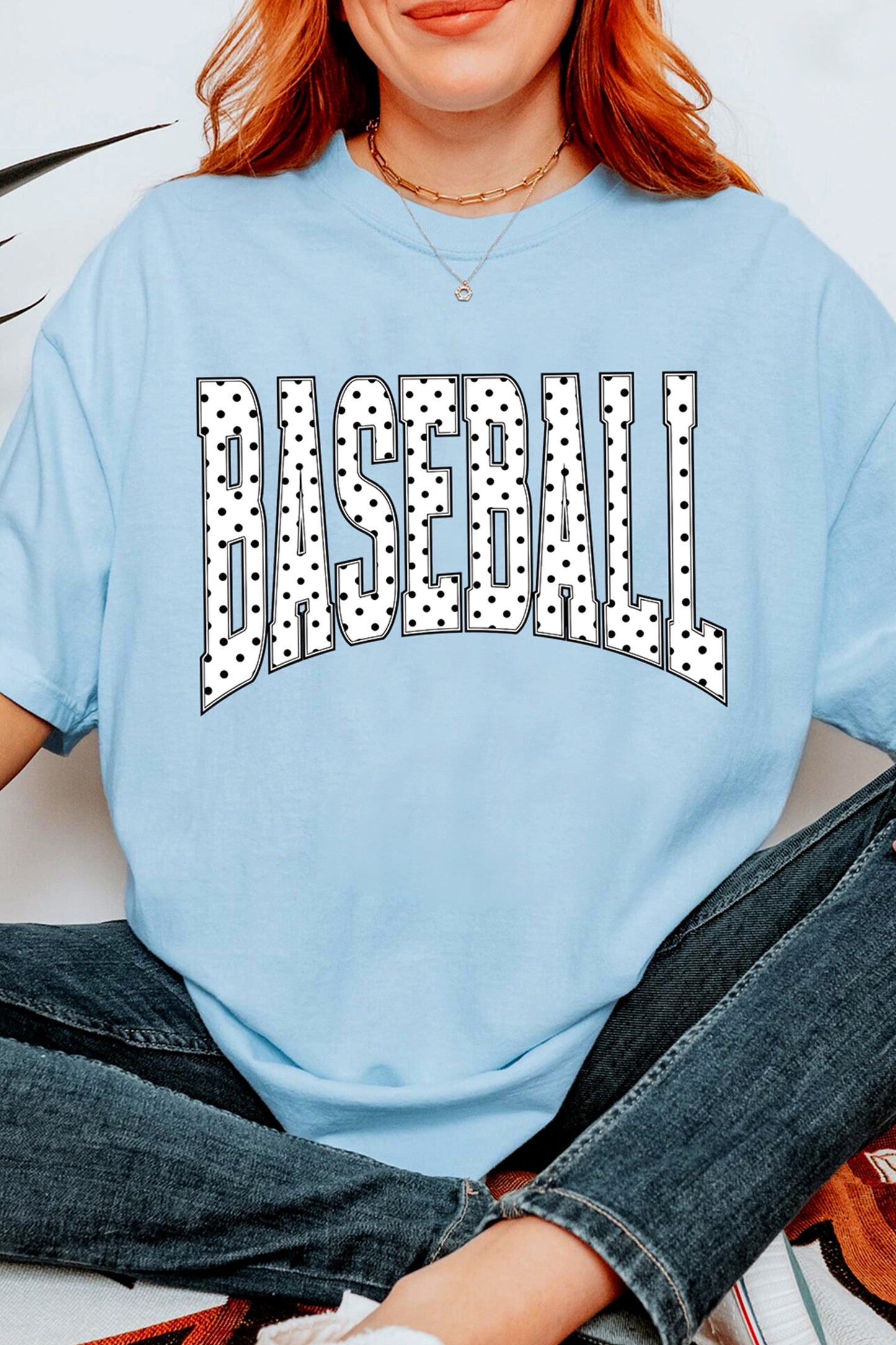 l BASEBALL Polka Dot Lettering Print T Shirt
