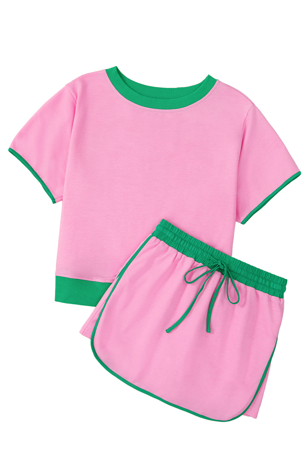 Black Colorblock Edge Drop Shoulder T Shirt and Skort 2Pcs Set