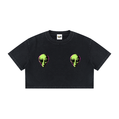 Greetings Earthling I come in Peace Alien Crop Tee