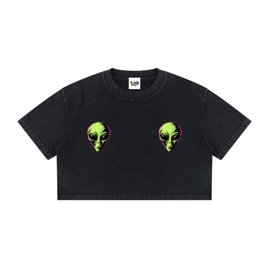 Greetings Earthling I come in Peace Alien Crop Tee