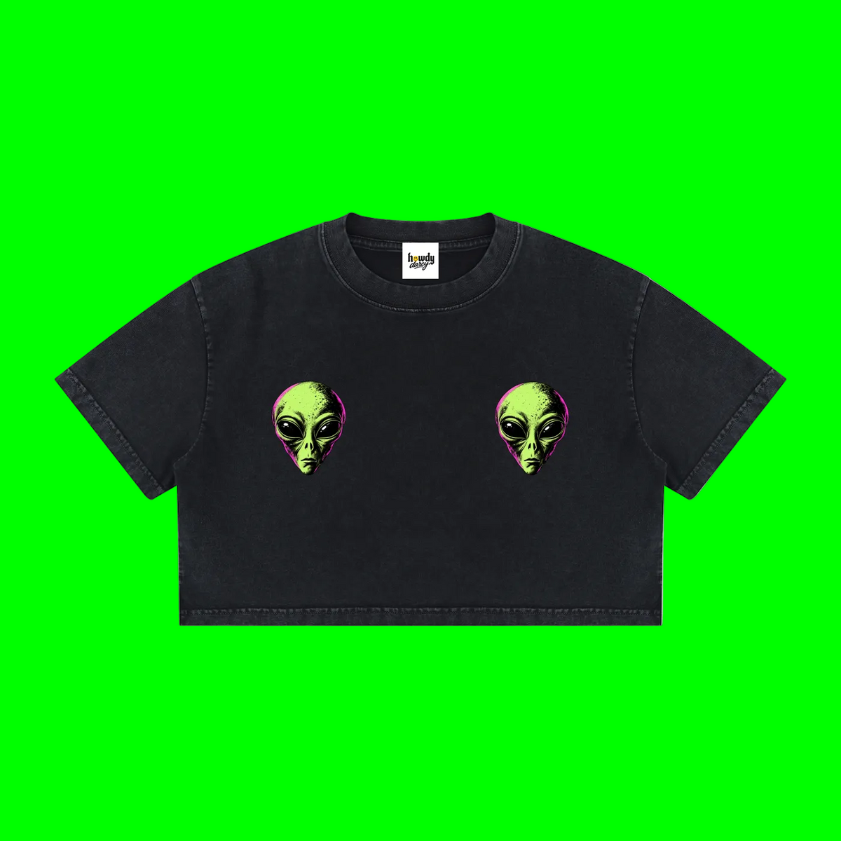 Greetings Earthling I come in Peace Alien Crop Tee