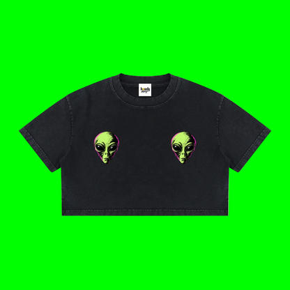 Greetings Earthling I come in Peace Alien Crop Tee
