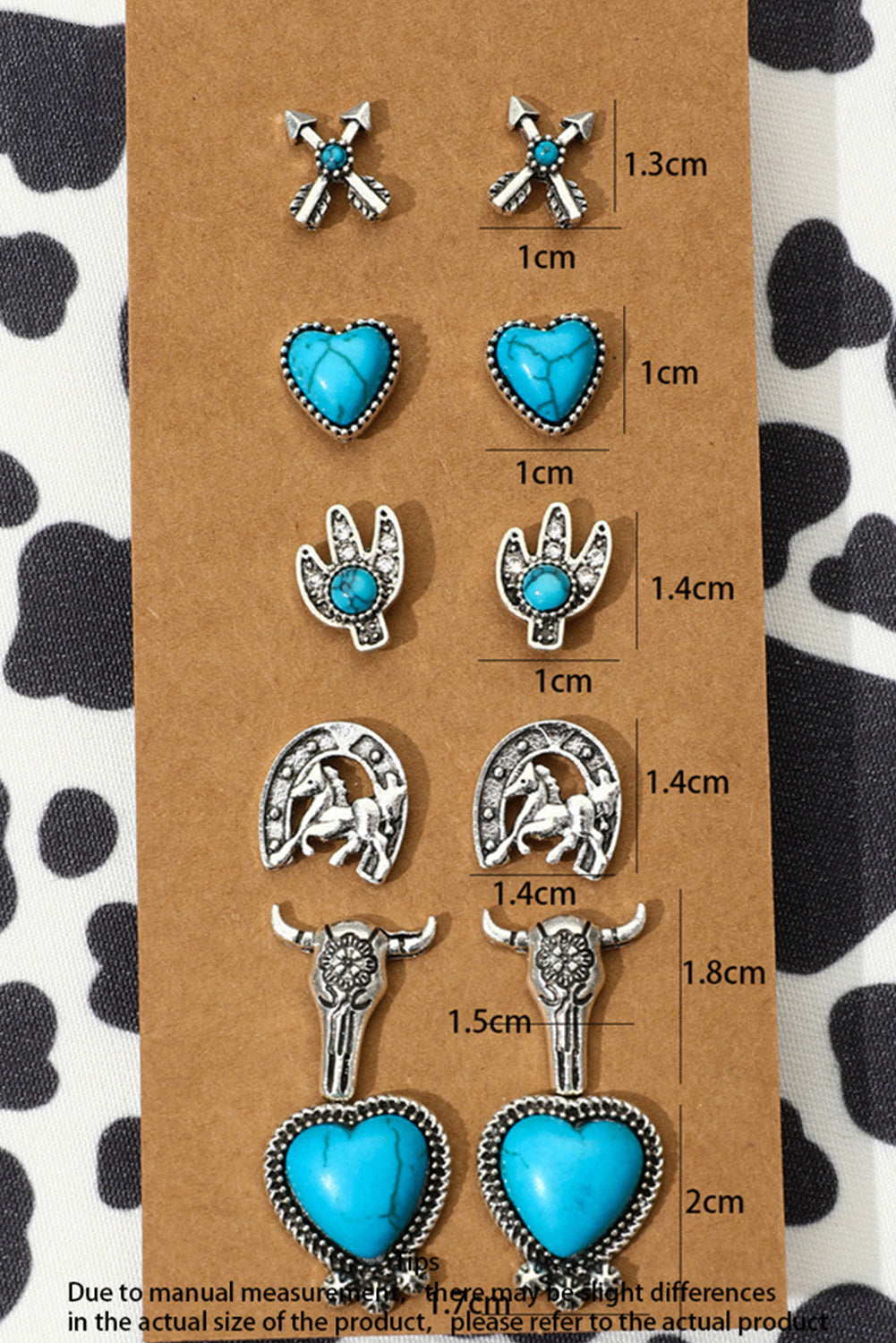 Silvery 6 Pairs Turquoise Alloy Stud Earrings