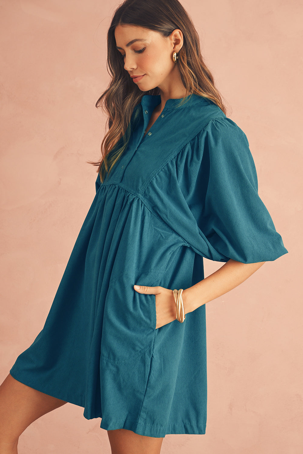 Sky Breeze Empire Waist Corduroy Dress.