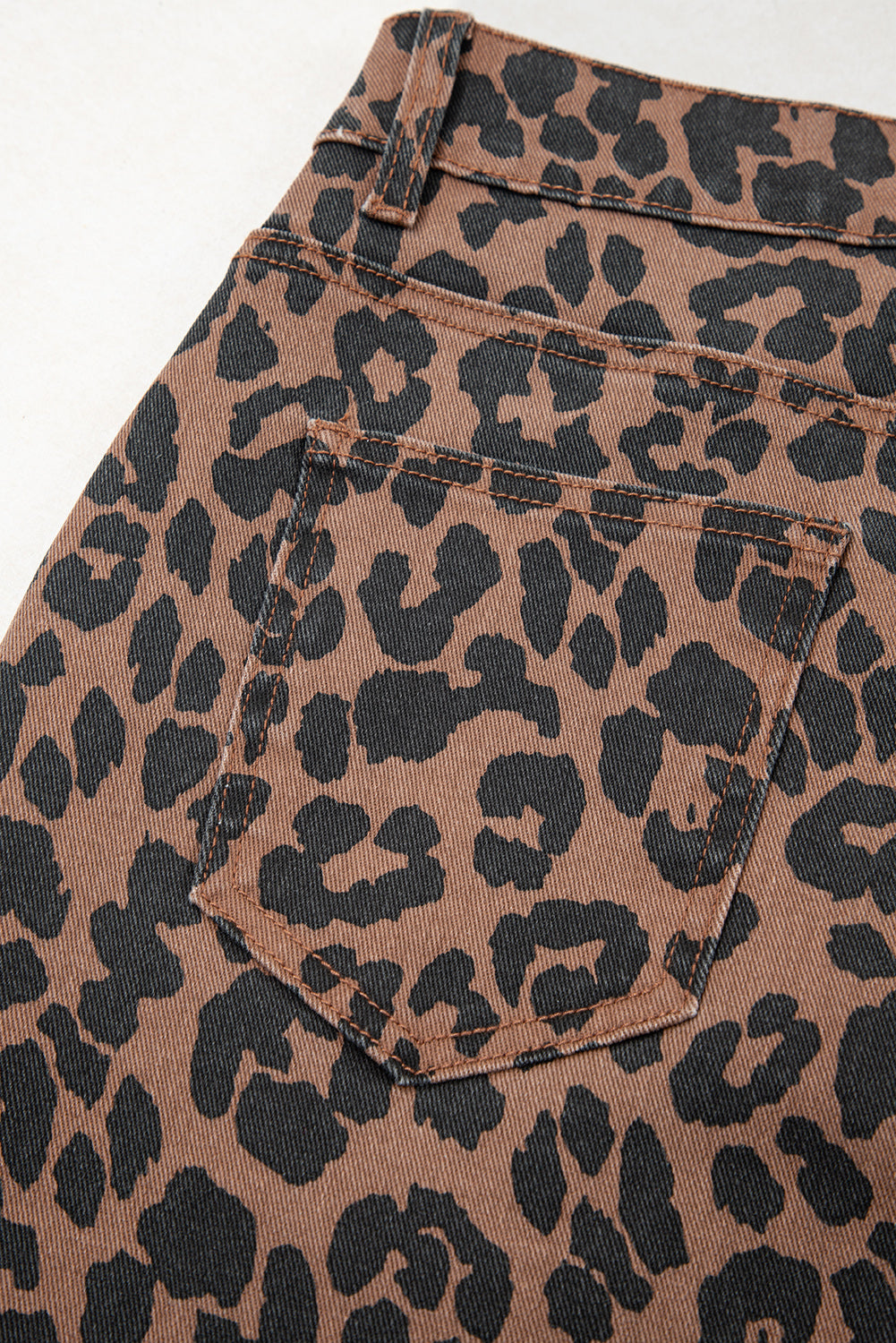 Brown Leopard Print Frayed Edge Denim Skirt Long Casual Daily Wear