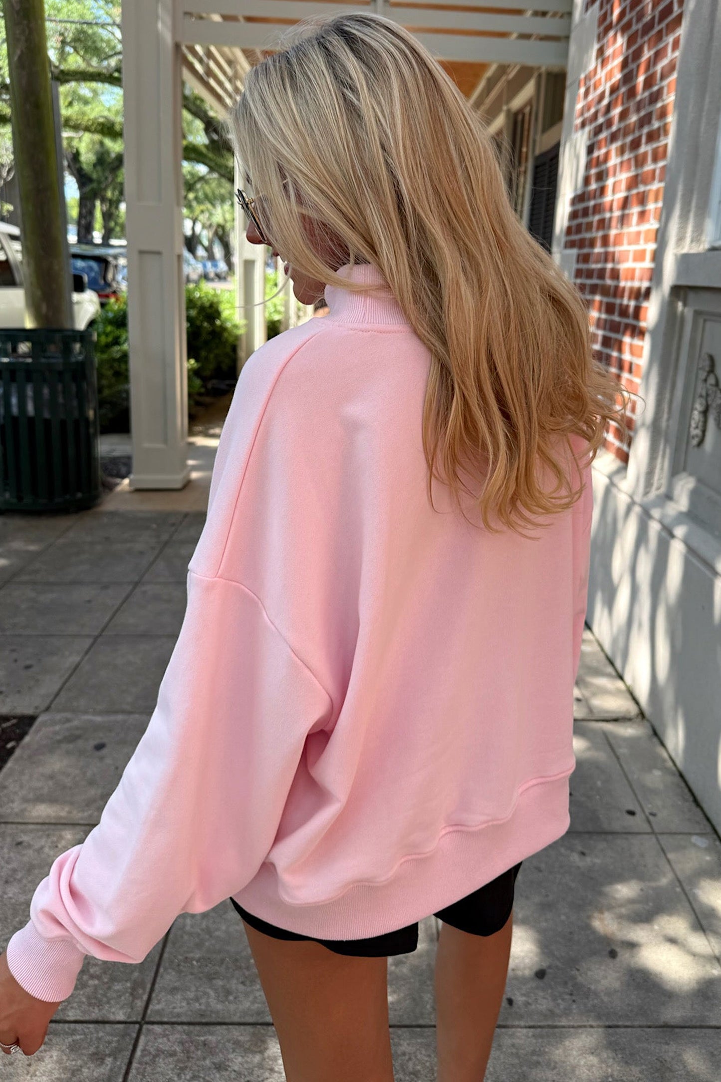 Chestnut Stay Salty Embroidered Long Sleeve Stand Neck Shift Pullover Sweatshirt